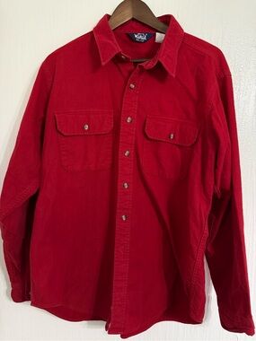 VTG Woolrich Button Up Shirt Mens Sz XL Red Cotton Chamois Long Sleeve Shirt